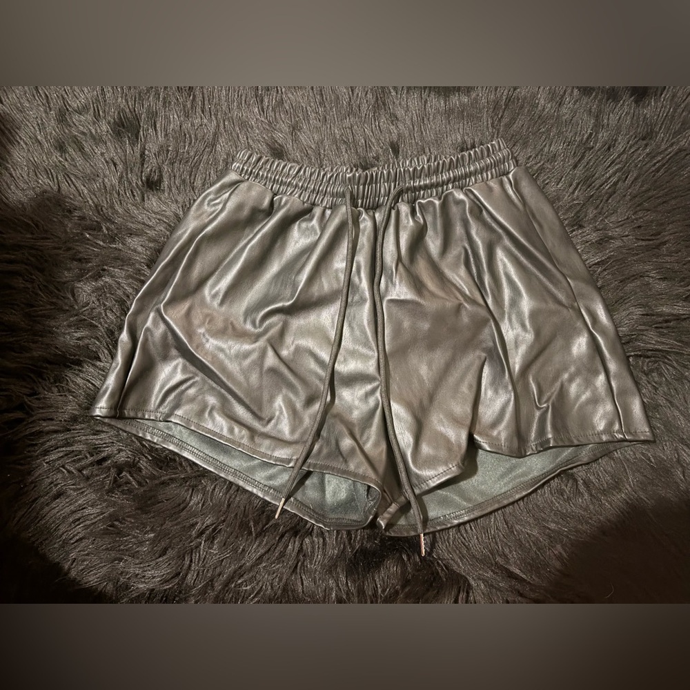 NWT Charlotte Russe Black Leather Athletic Drawstring High Waisted XS Shorts